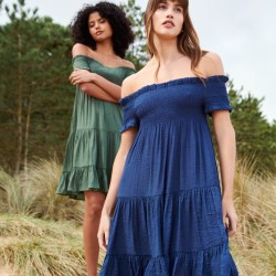 Bardot Shirred Neck Line Floaty Dress