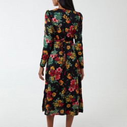 Floral Twist Panel Fit And Flare Midi Dress