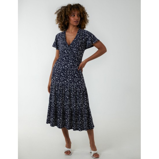 Wrap Shirring Elastic Midi Dress Wrap Shirring Elastic Midi Dress