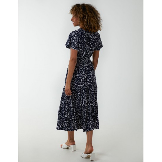 Wrap Shirring Elastic Midi Dress Wrap Shirring Elastic Midi Dress