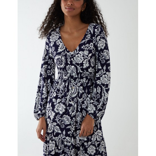 Floral Button Front Midi Dress Floral Button Front Midi Dress