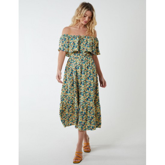Bardot Ruffle Shoulder Midi Dress Bardot Ruffle Shoulder Midi Dress