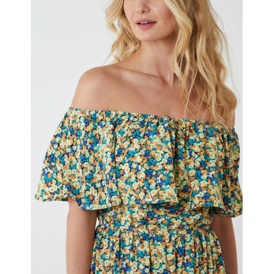 Bardot Ruffle Shoulder Midi Dress Bardot Ruffle Shoulder Midi Dress