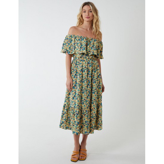 Bardot Ruffle Shoulder Midi Dress Bardot Ruffle Shoulder Midi Dress