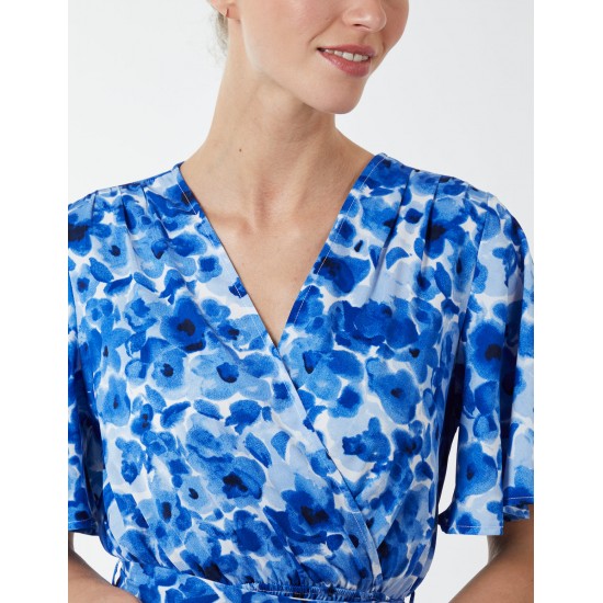Wrap Front Tier Hem Angel Sleeve Dress Wrap Front Tier Hem Angel Sleeve Dress