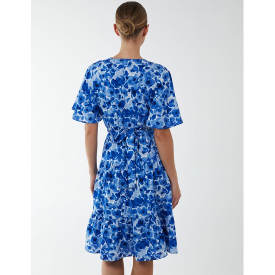 Wrap Front Tier Hem Angel Sleeve Dress Wrap Front Tier Hem Angel Sleeve Dress