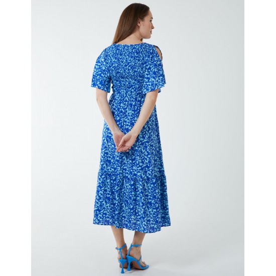 Sheared Bust Midi Dress With Angel Sleeve Sheared Bust Midi Dress With Angel Sleeve