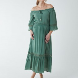 Off Shoulder Elasticated Lace Insert Midi Dress
