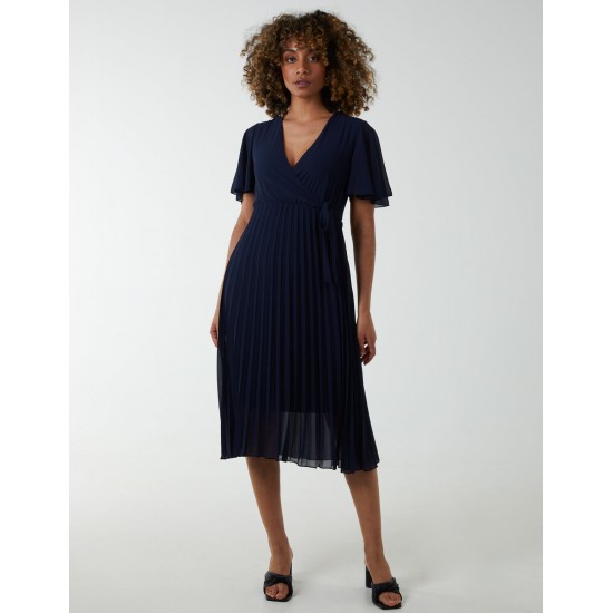 Wrap Tie Pleated Crossover Dress Wrap Tie Pleated Crossover Dress