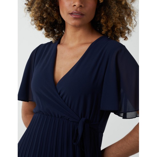 Wrap Tie Pleated Crossover Dress Wrap Tie Pleated Crossover Dress