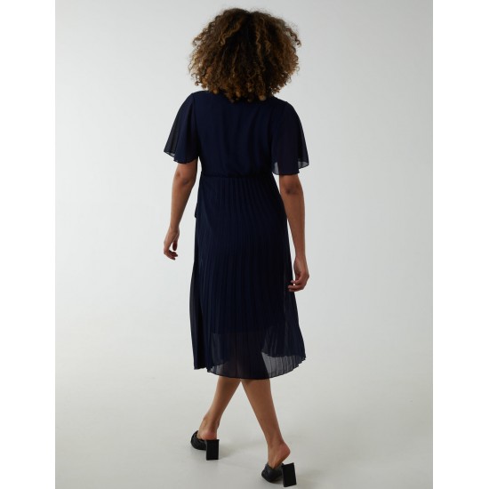 Wrap Tie Pleated Crossover Dress Wrap Tie Pleated Crossover Dress