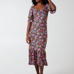 Sweetheart Neckline 3/4 Sleeve Midi Dress