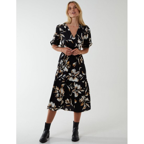 Wrap Front Tier Hem Midi Dress Wrap Front Tier Hem Midi Dress