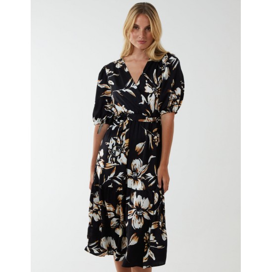 Wrap Front Tier Hem Midi Dress Wrap Front Tier Hem Midi Dress