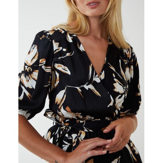 Wrap Front Tier Hem Midi Dress Wrap Front Tier Hem Midi Dress