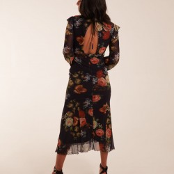 Godet Hem Frill Floral Cut Out Back Dress