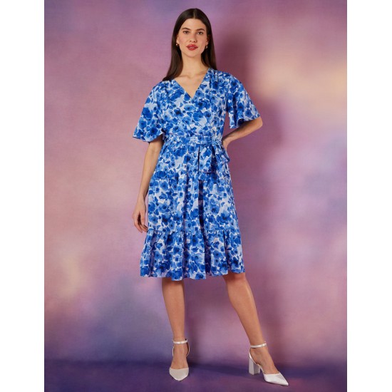 Wrap Front Tier Hem Angel Sleeve Dress Wrap Front Tier Hem Angel Sleeve Dress