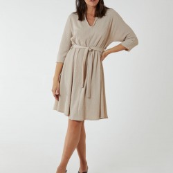 V Neck Crunchy Stitch Batwing Dress